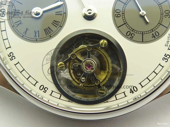 MIROTIME 0331 Upgraded Portuguese Flying Tourbillon SS White Dial 2 Sub Dials on Black Leather Strap 7161